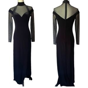 Vintage Velvet Sheer Mesh Whimsigoth Goth Witchy Halloween Long Evening Dress 4